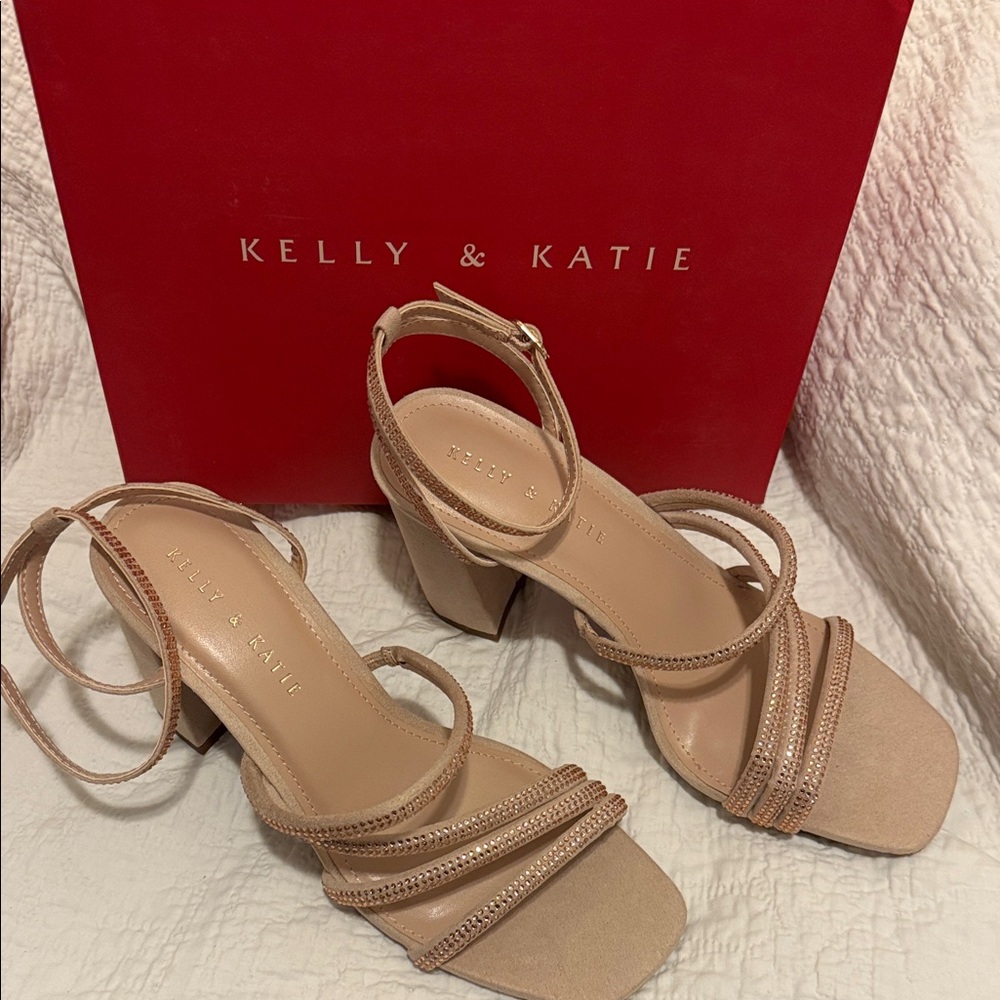 Kelly & Katie Beige Strappy Block Heels